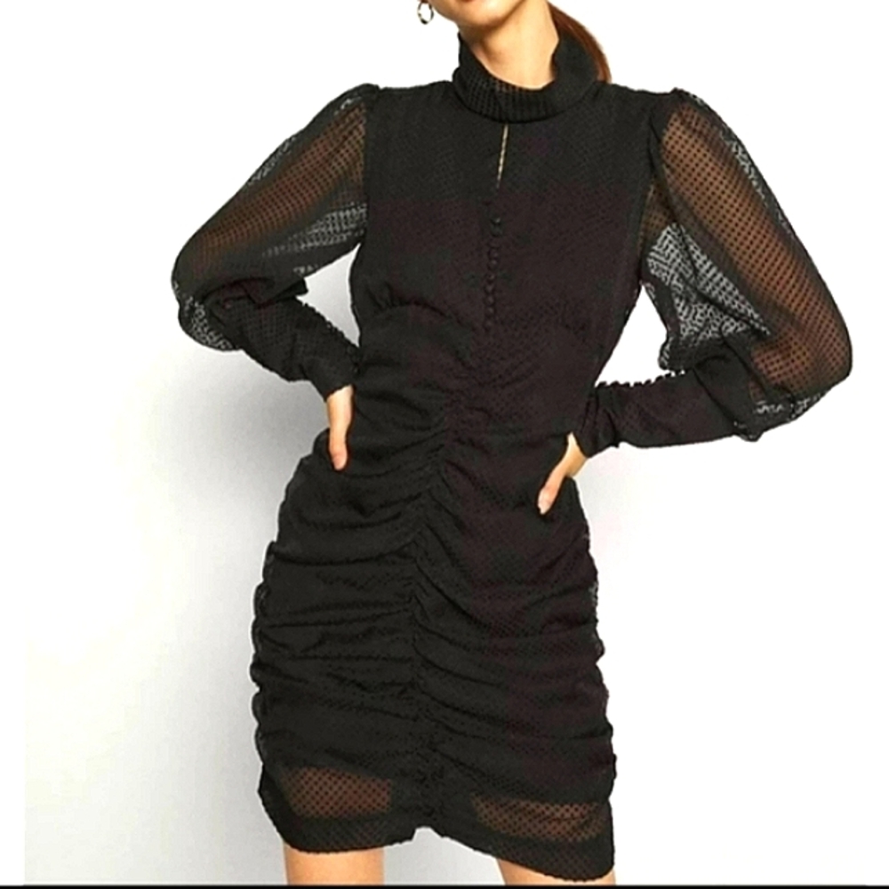 House Of Harlow 1960 Ruched Dress Long Sleeves #LBD